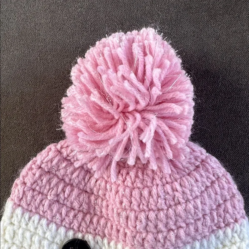 Daisy Baby Infant Toddler Snowman Beanie Hat Pink with Pom 0-6 months NEW